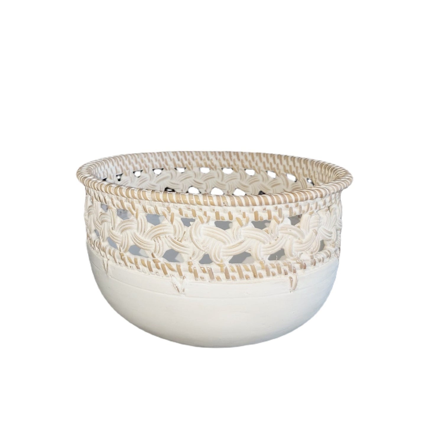 Ciotola in legno Boho con dettagli in rattan