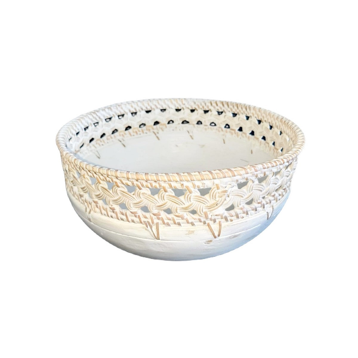 Ciotola in legno Boho con dettagli in rattan