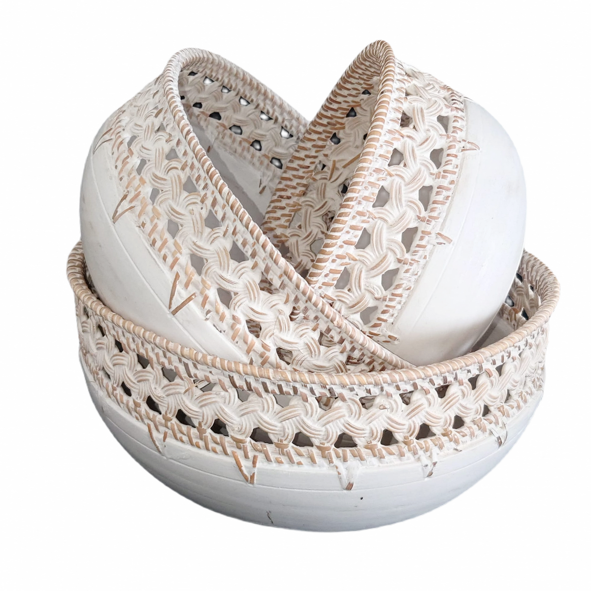 Ciotola in legno Boho con dettagli in rattan