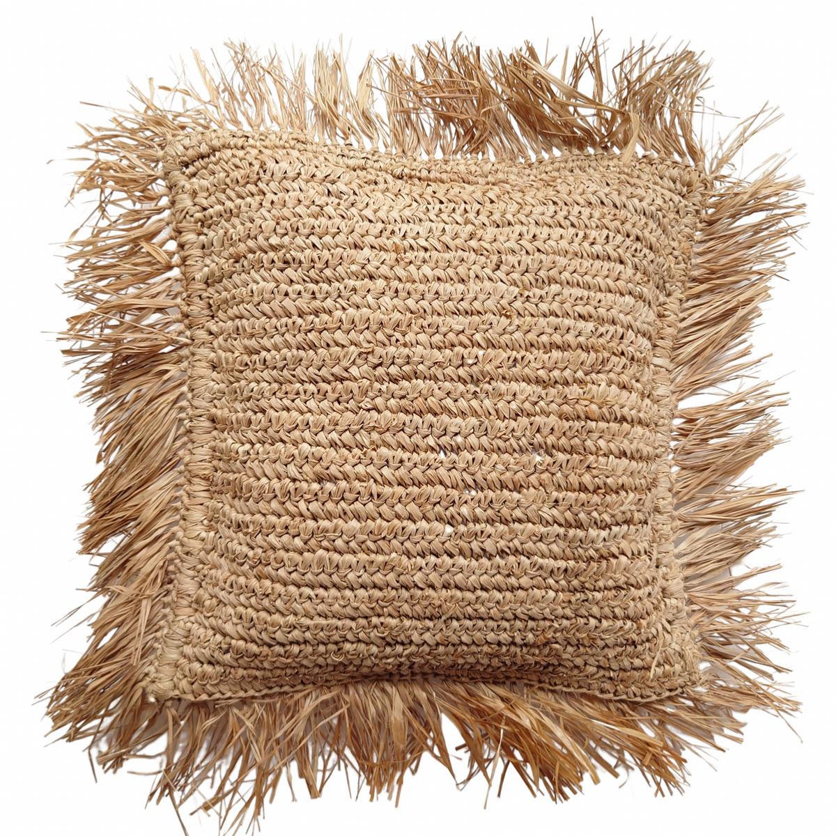 Funda de Cojín "Zara" – Rafia Natural y Conchas, 40x40 cm