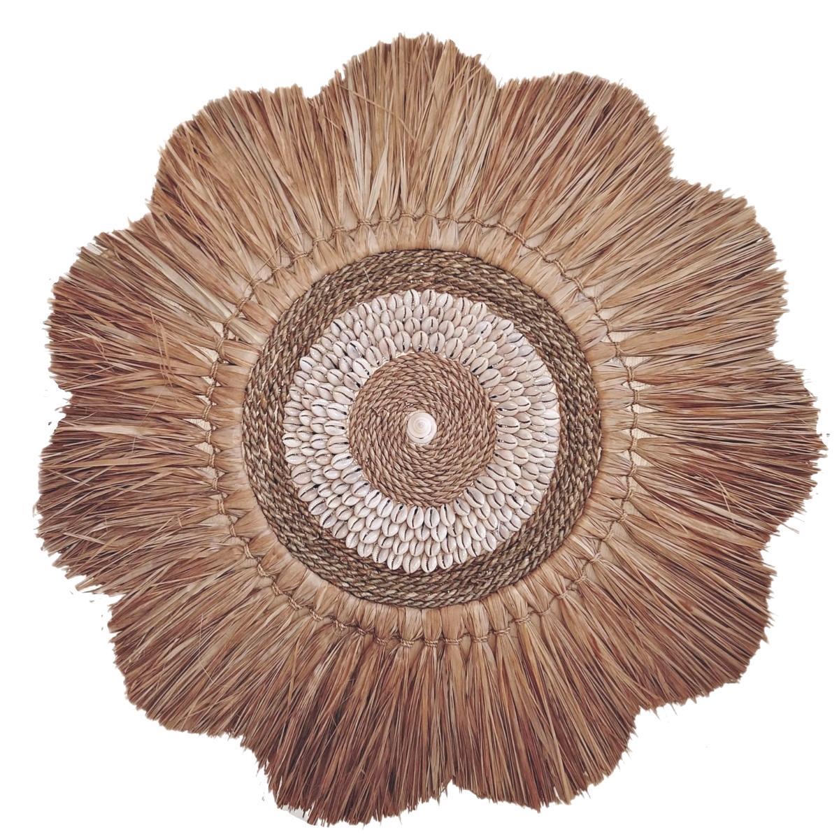 Decoración de Pared "Flora" en Rafia y Conchas D 60 cm