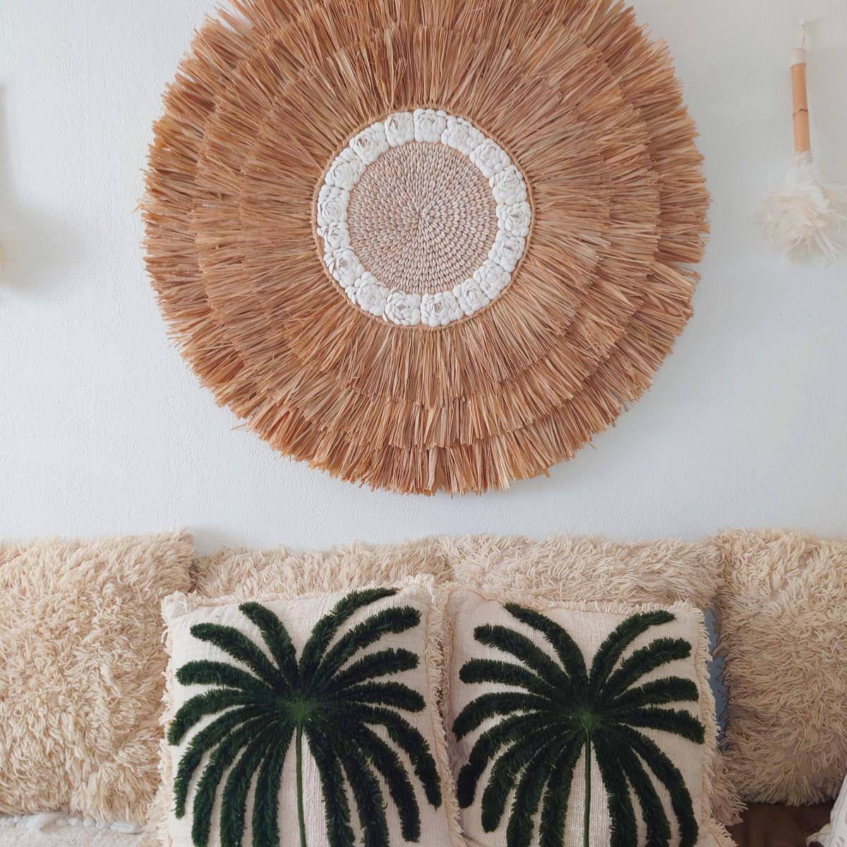 Decorazione da parete rotonda in rafia con conchiglie D 100cm