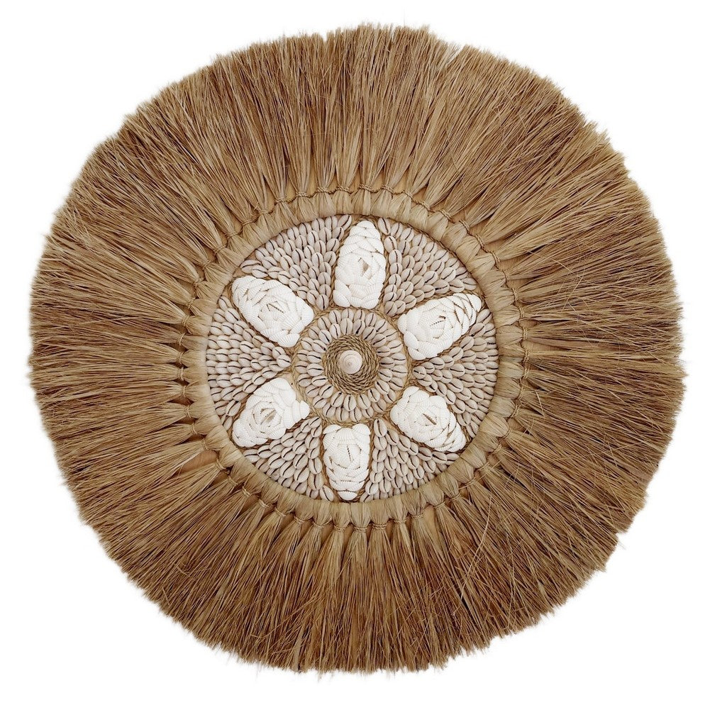 Decoración de Pared "Flor" en Rafia con Conchas D 65 cm