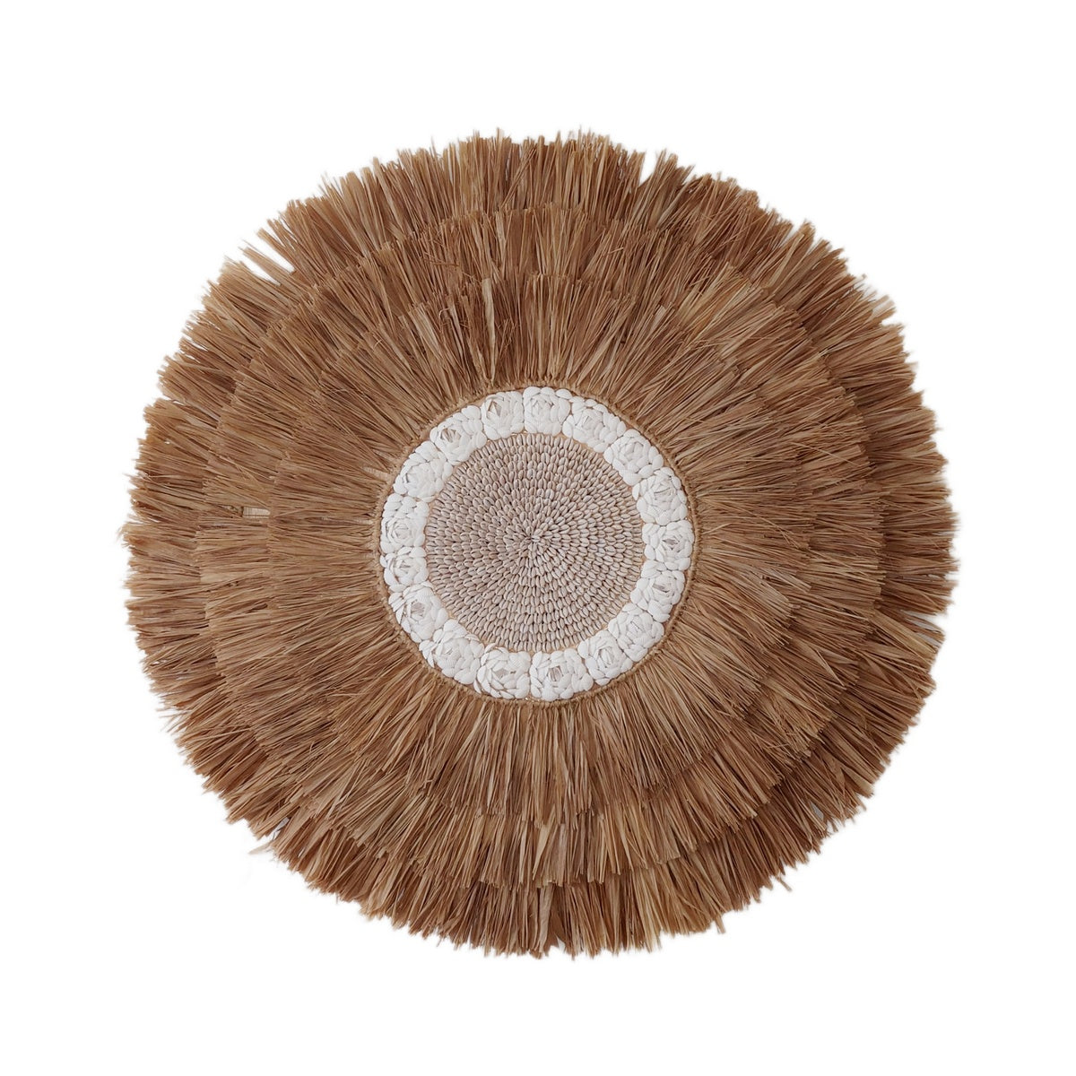 Decorazione da parete rotonda in rafia con conchiglie D 100cm