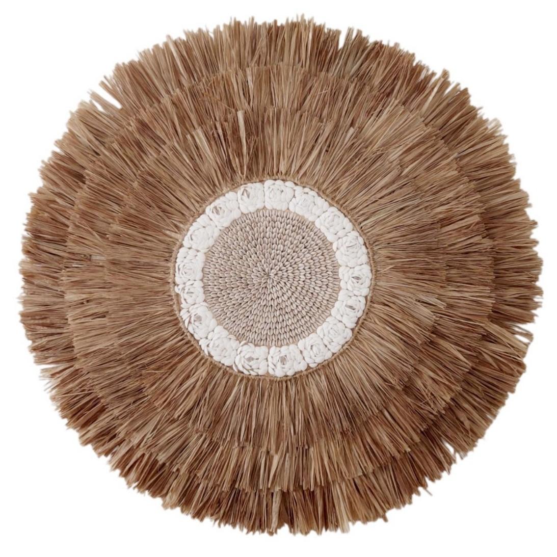 Decorazione da parete rotonda in rafia con conchiglie D 100cm
