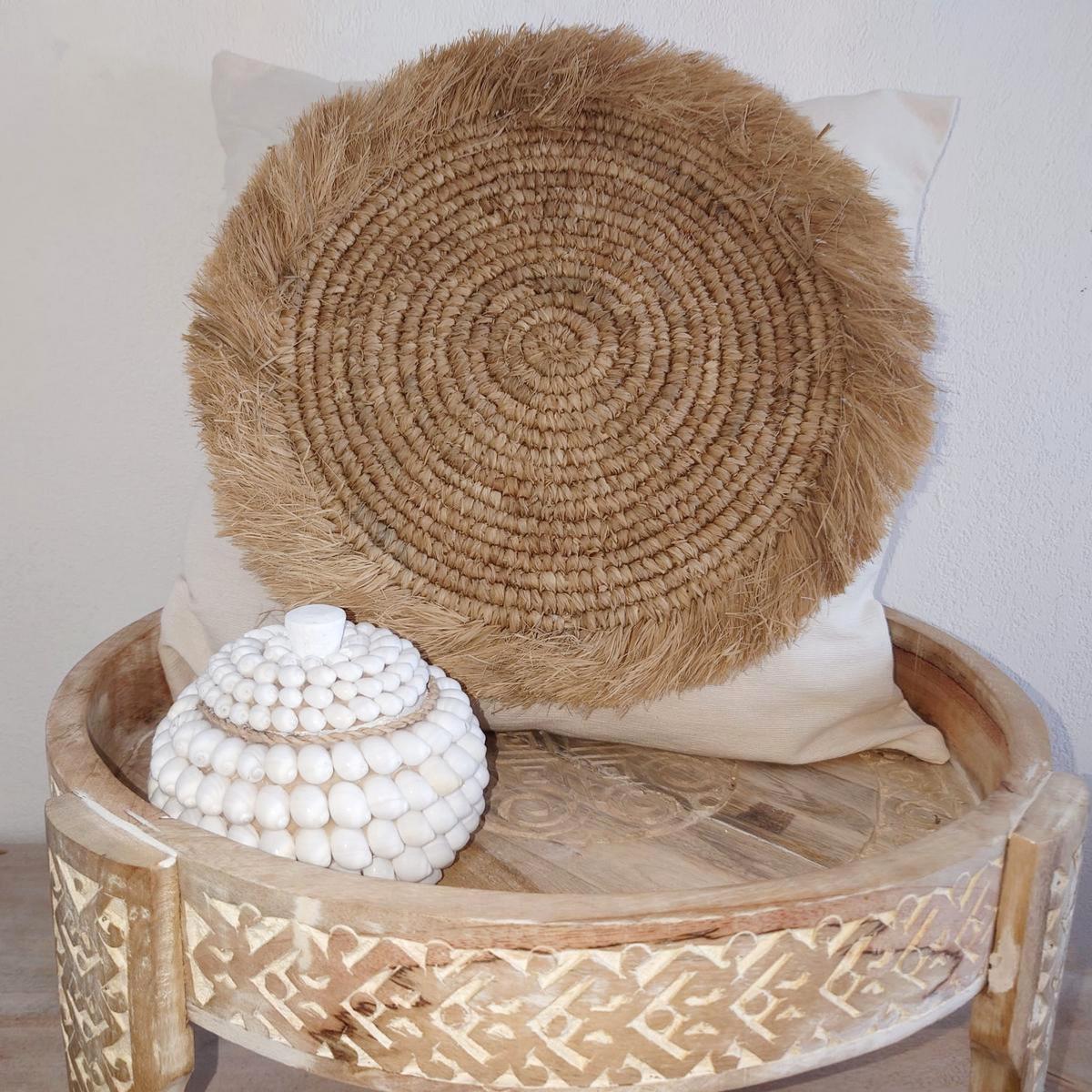 Funda de Cojín "Bora" – Algodón y Rafia 50x50 cm