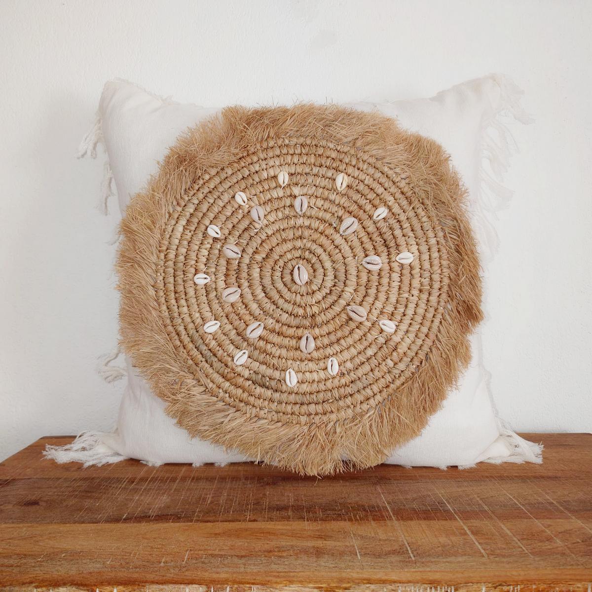 Copricuscino Breeze cotone, rafia, conchiglie 50x50 cm