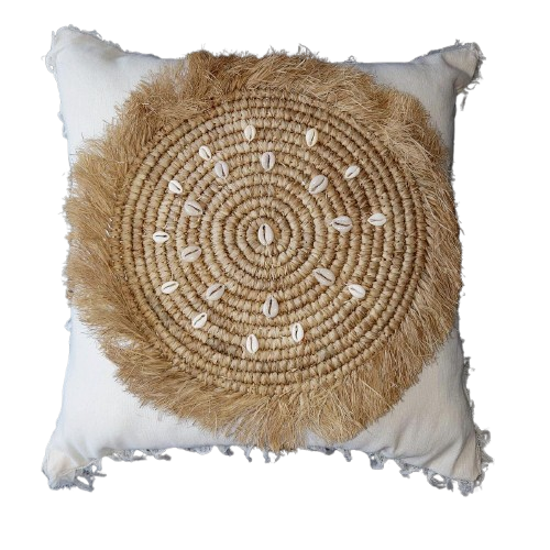 Copricuscino Breeze cotone, rafia, conchiglie 50x50 cm