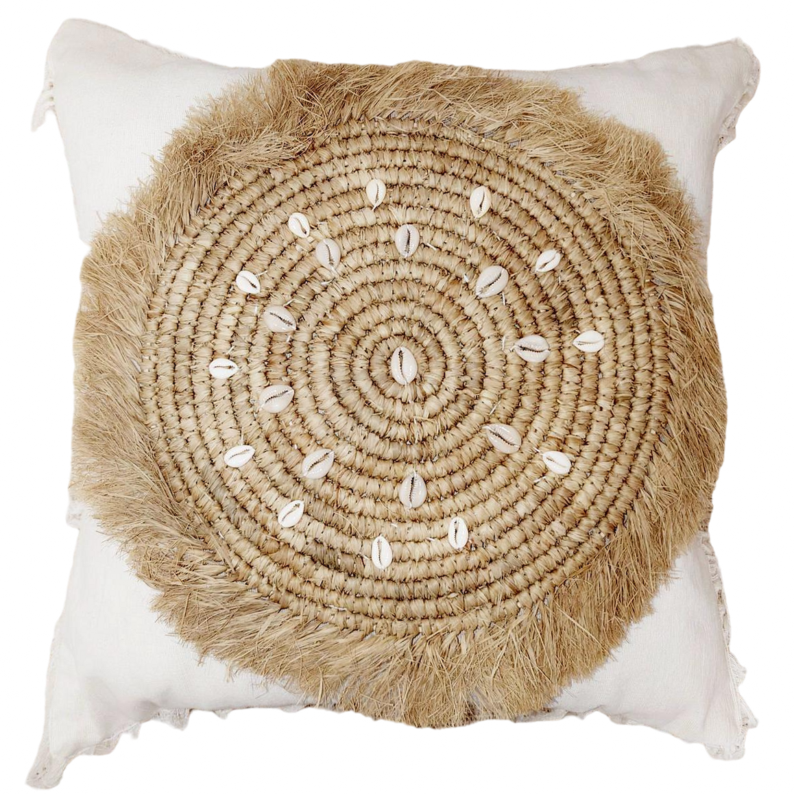 Copricuscino Breeze cotone, rafia, conchiglie 50x50 cm