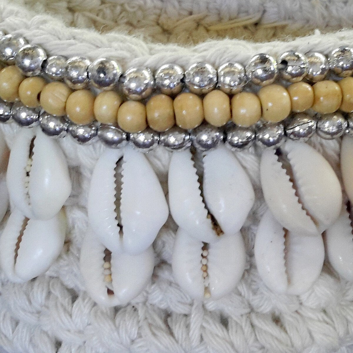 Panier Lenny en Crochet, Blanc et Beige
