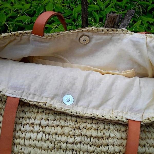 Beige bestickte Basttasche - Franca-Kollektion