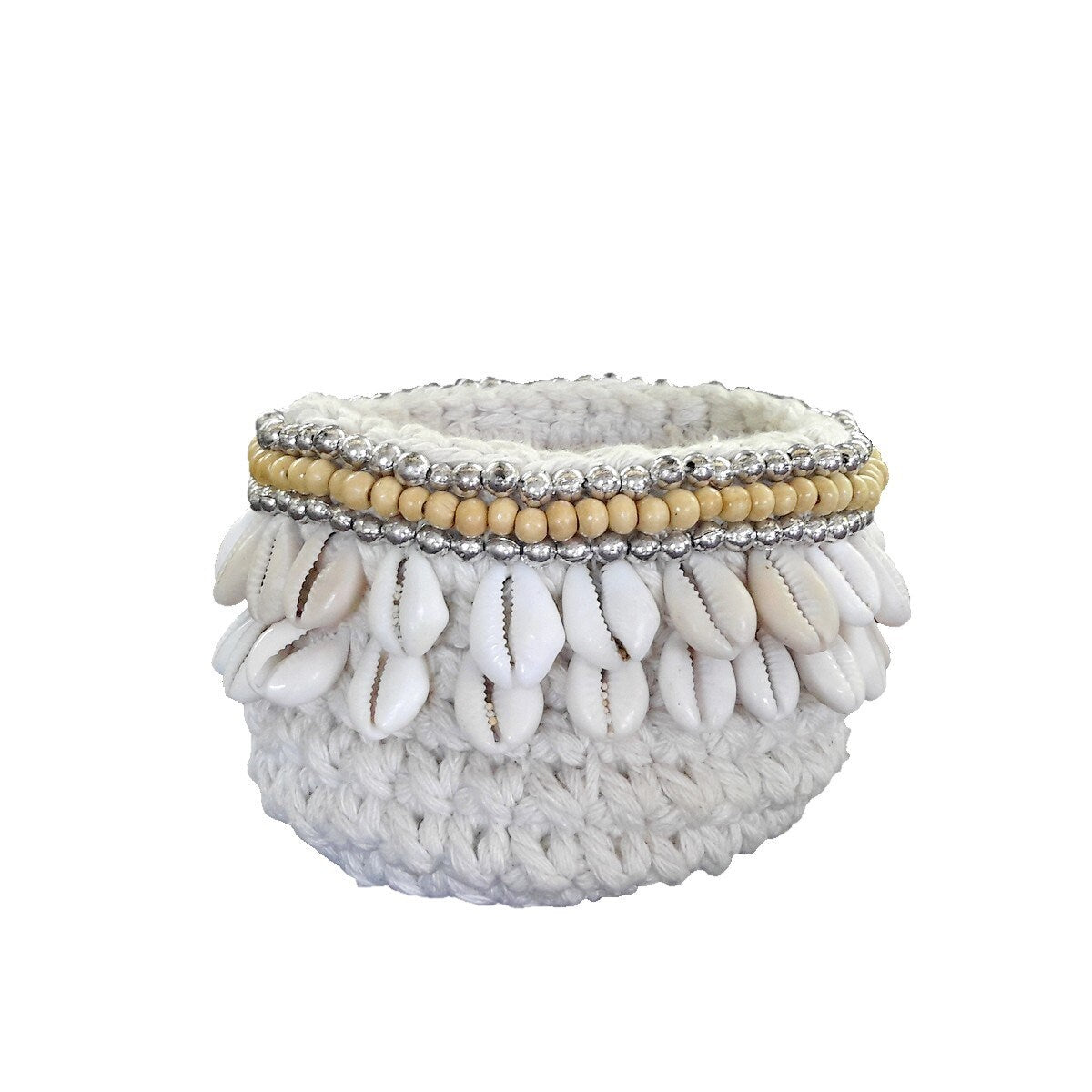 Panier Lenny en Crochet, Blanc et Beige