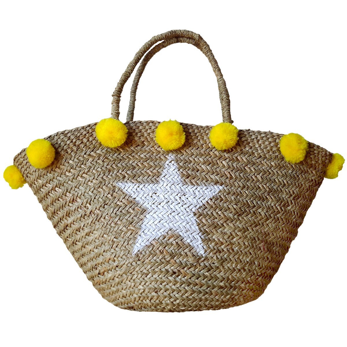 Cestino da spiaggia con pompon giallo – Collezione Star