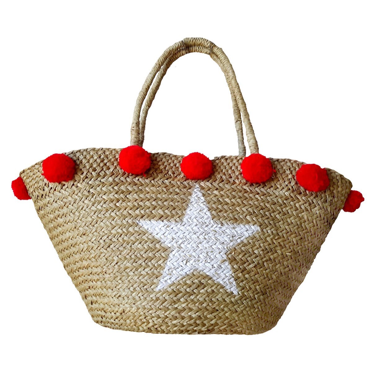Cesto da spiaggia con pompon rossi – Collezione Star
