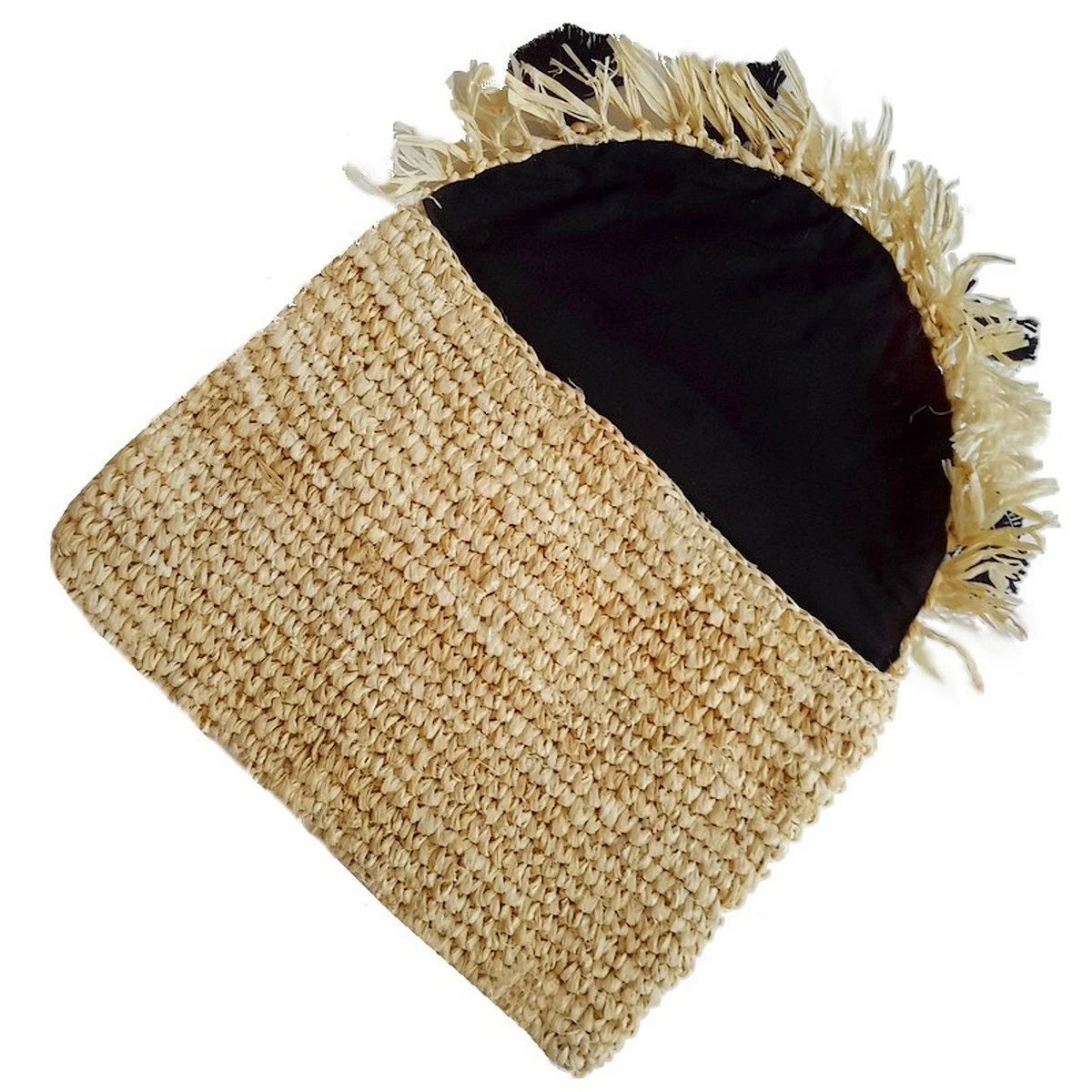 Sacchetto in rafia beige con pompon neri - Collezione Bona