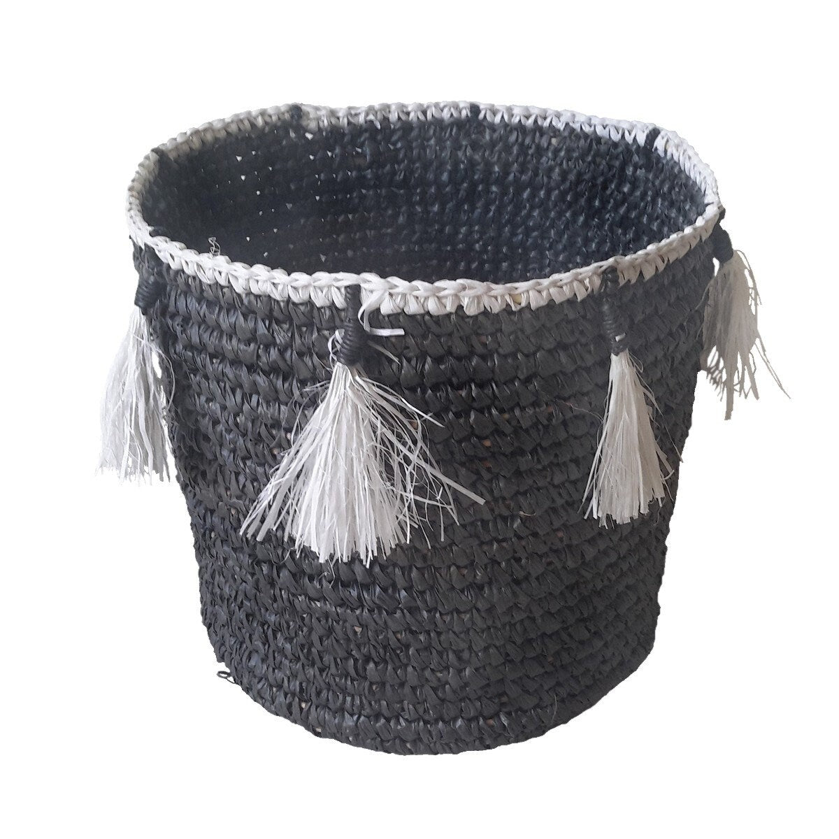 Paniers Lenny Grisen raphia à Pompons