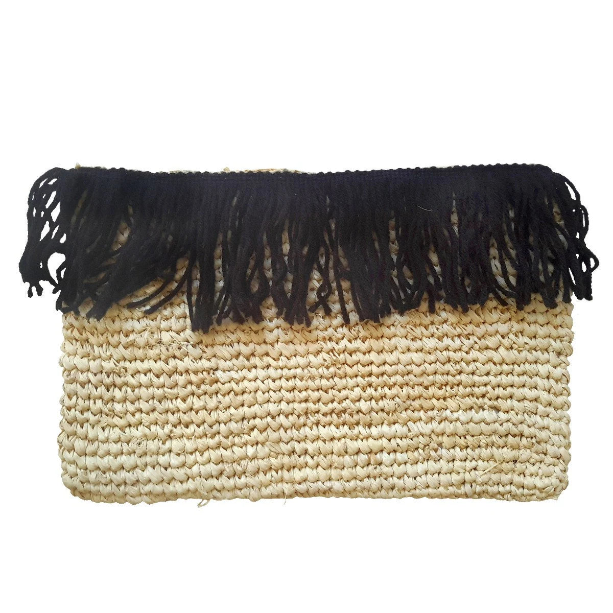 Borsa in rafia beige con frange nere – Collezione Bona