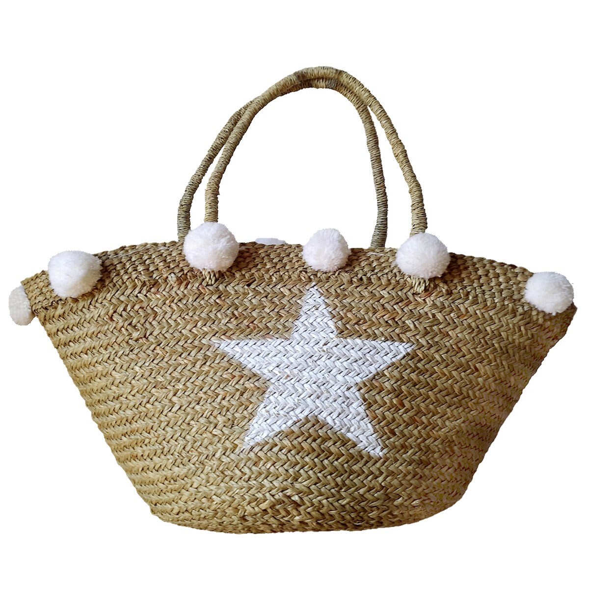 Cestino da spiaggia con pompon bianco – Collezione Star