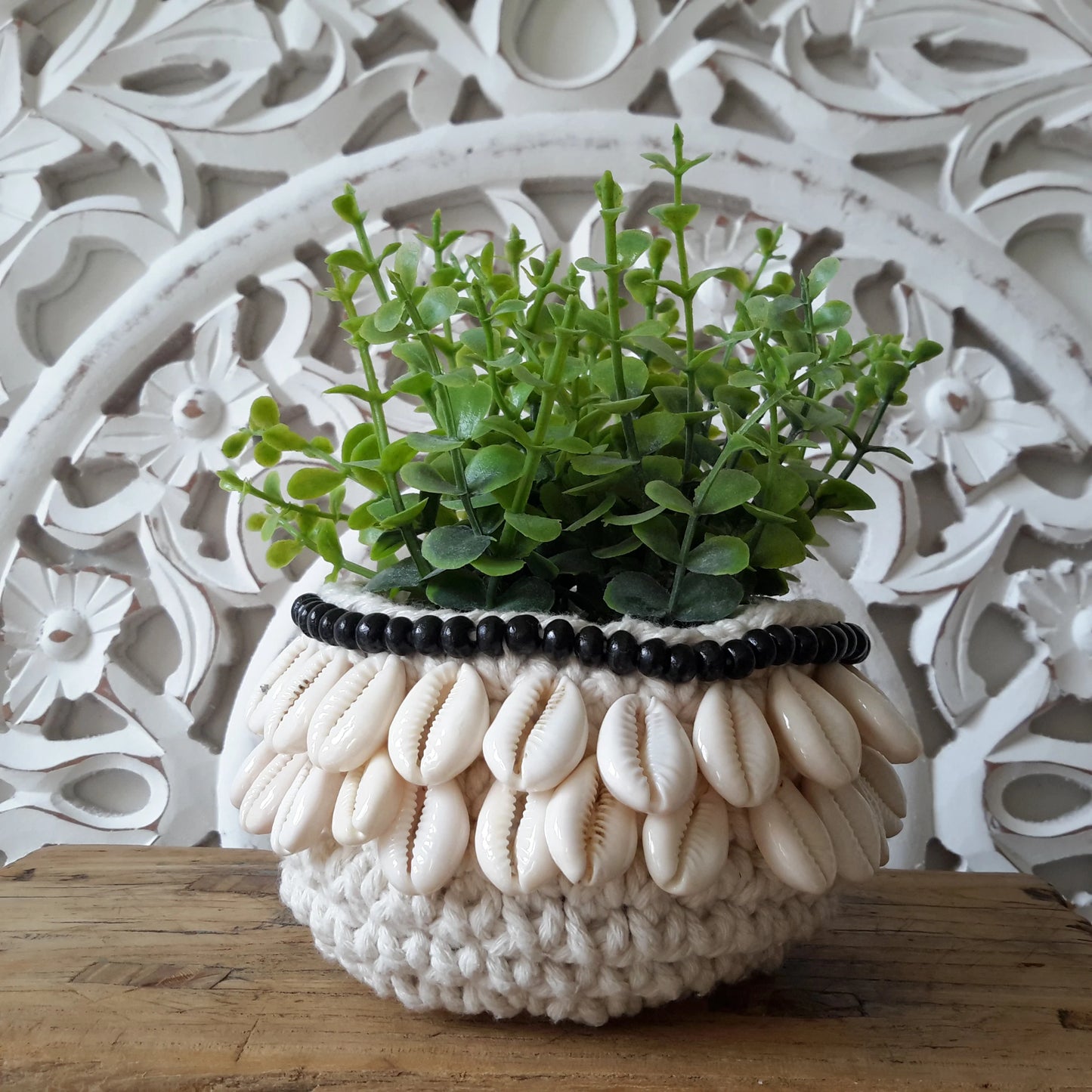 Panier en Crochet Cara, Blanc/Noir