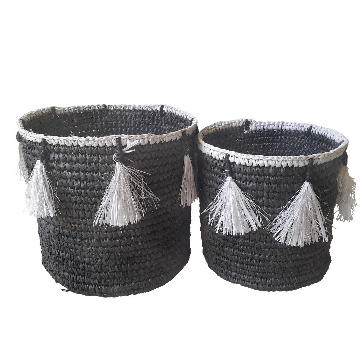 Paniers Lenny Grisen raphia à Pompons