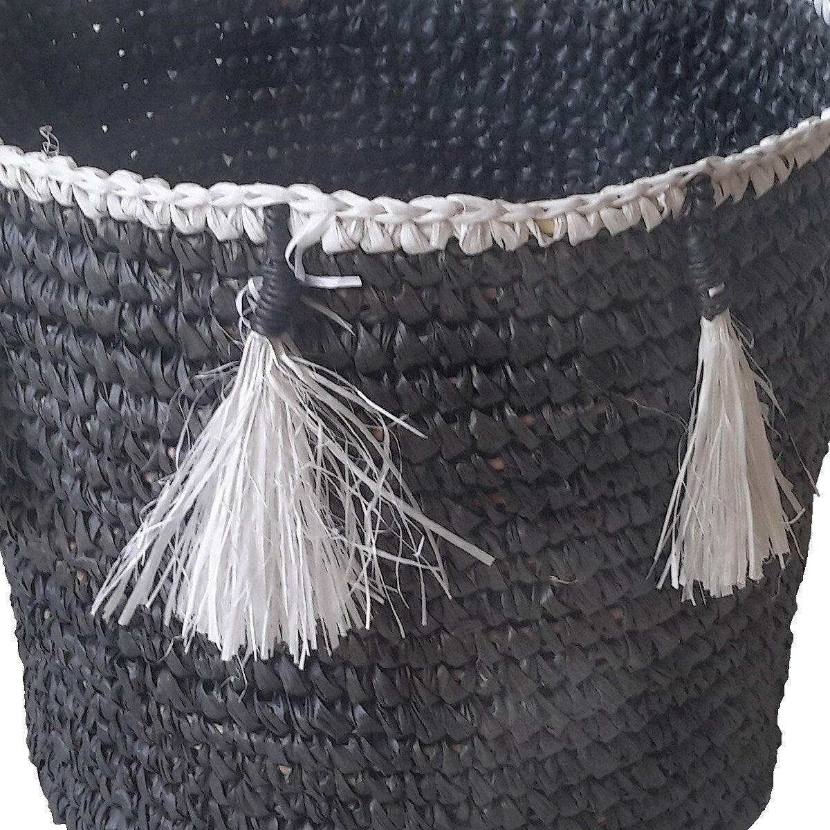 Paniers Lenny Grisen raphia à Pompons