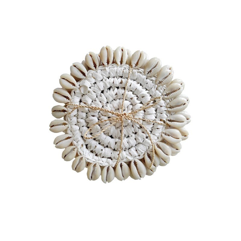 Dessous de Verre en raphia, Blanc - lot de 3