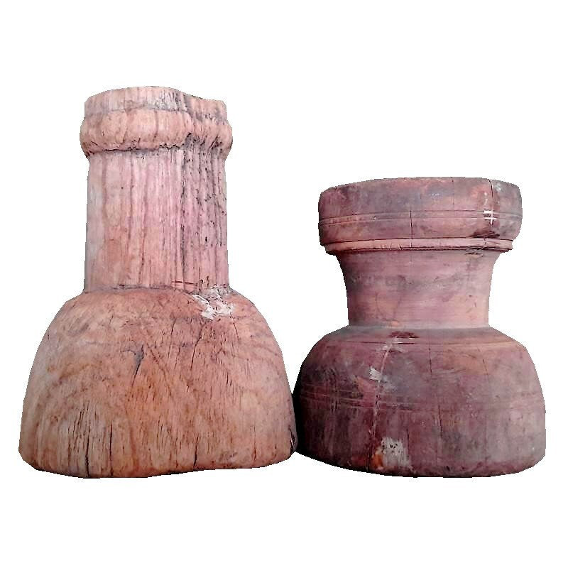 Portavelas Vintage Redondo de Madera Antigua
