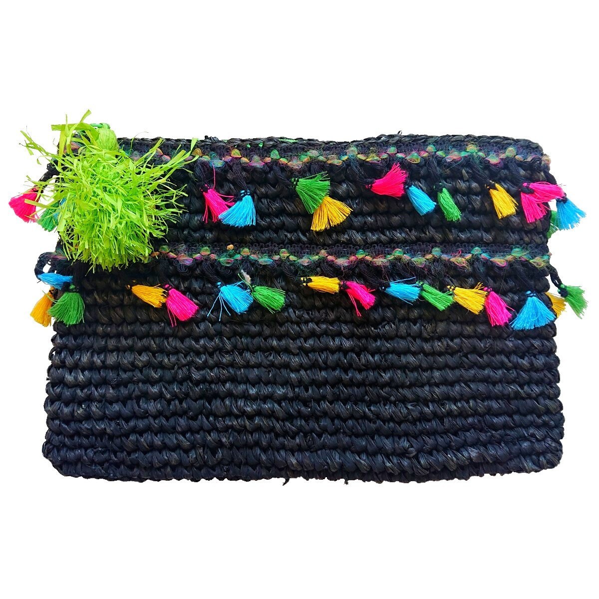 Pochette en Raphia avec Pompons Multicolores – Collection Bona