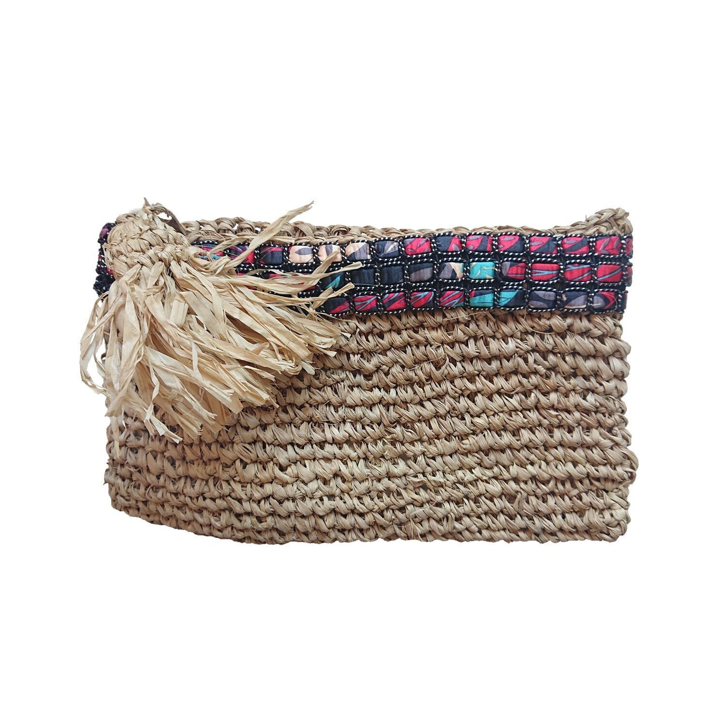 Petite pochette en Raphia Beige avec Galon – Collection Bona