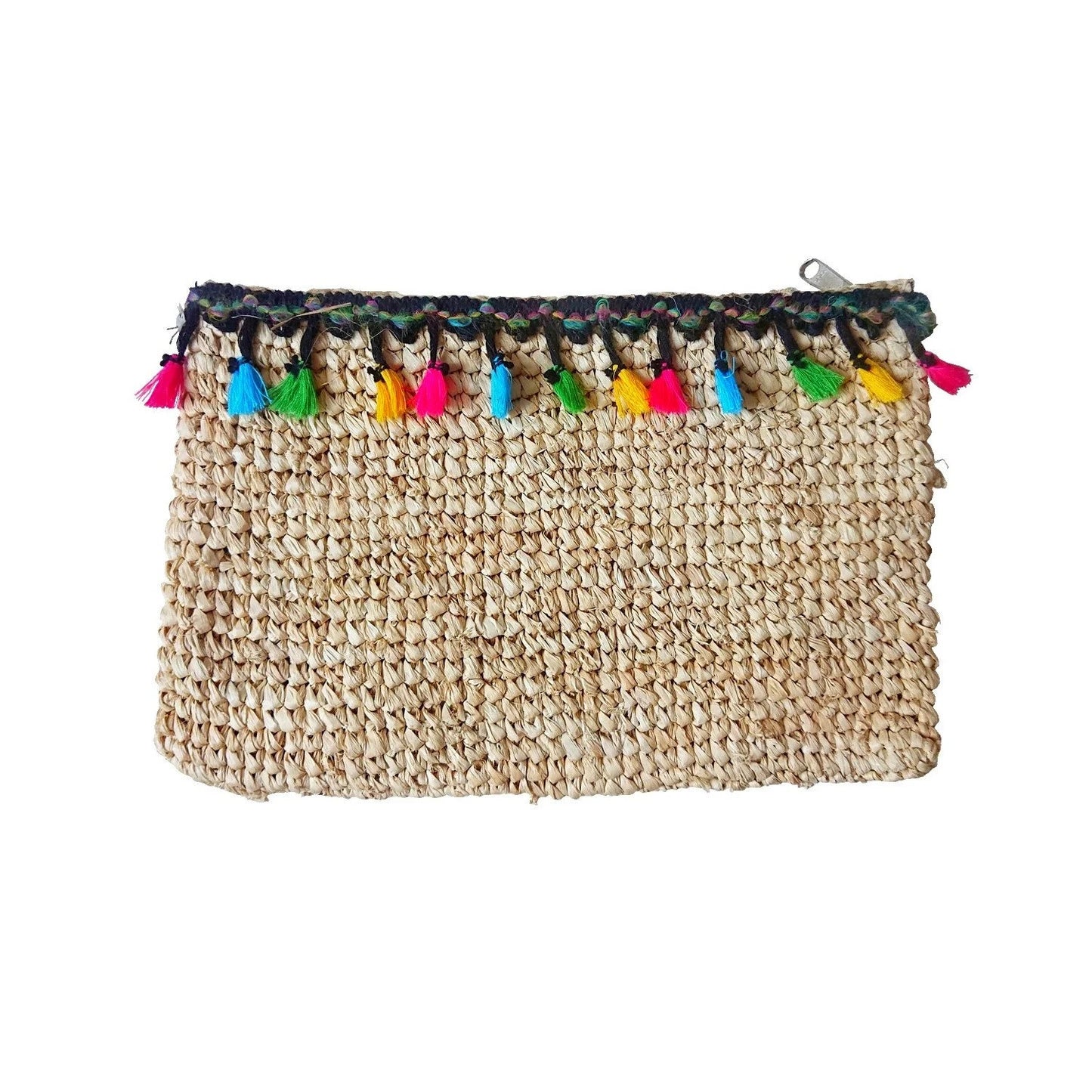 Pochette en Raphia avec Pompons Multicolores – Collection Bona