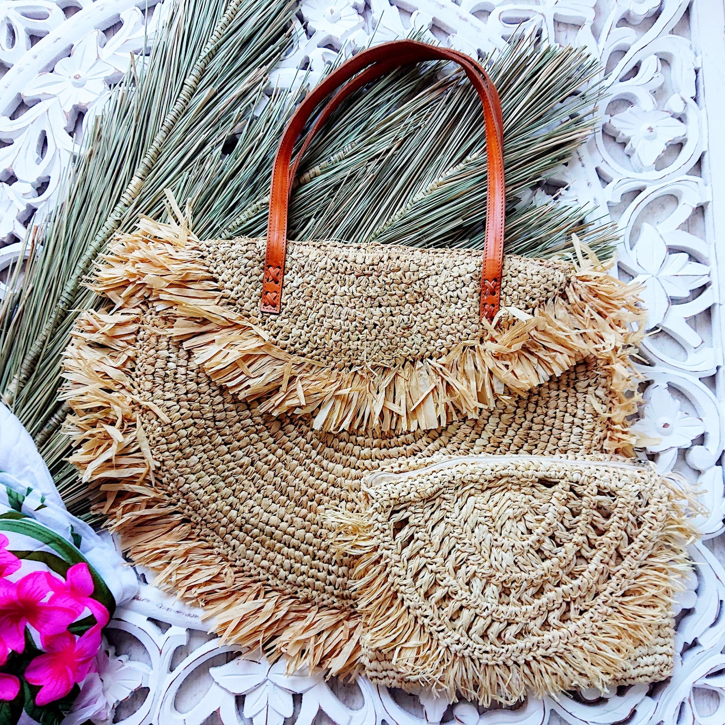 Sacchetto in rafia beige chiaro - Collezione Bona