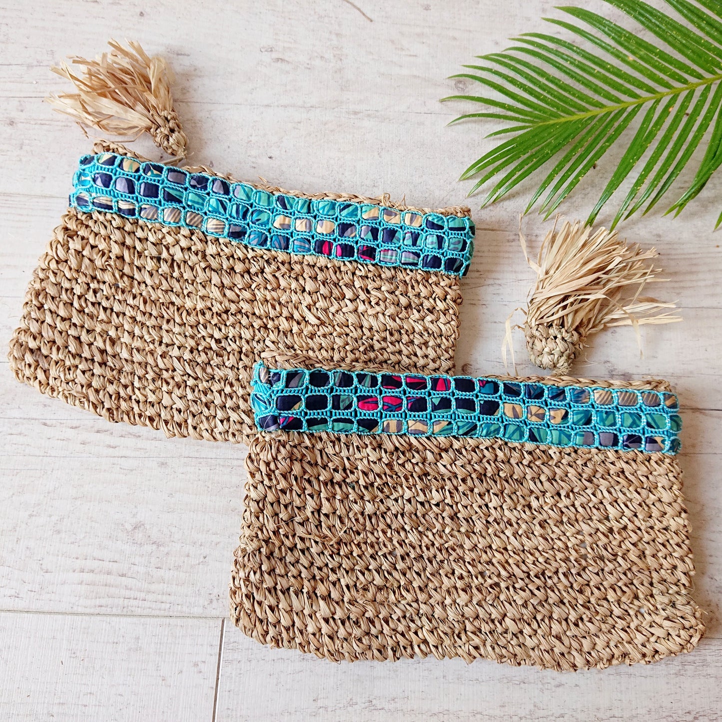 Petite pochette en Raphia Beige avec Galon – Collection Bona