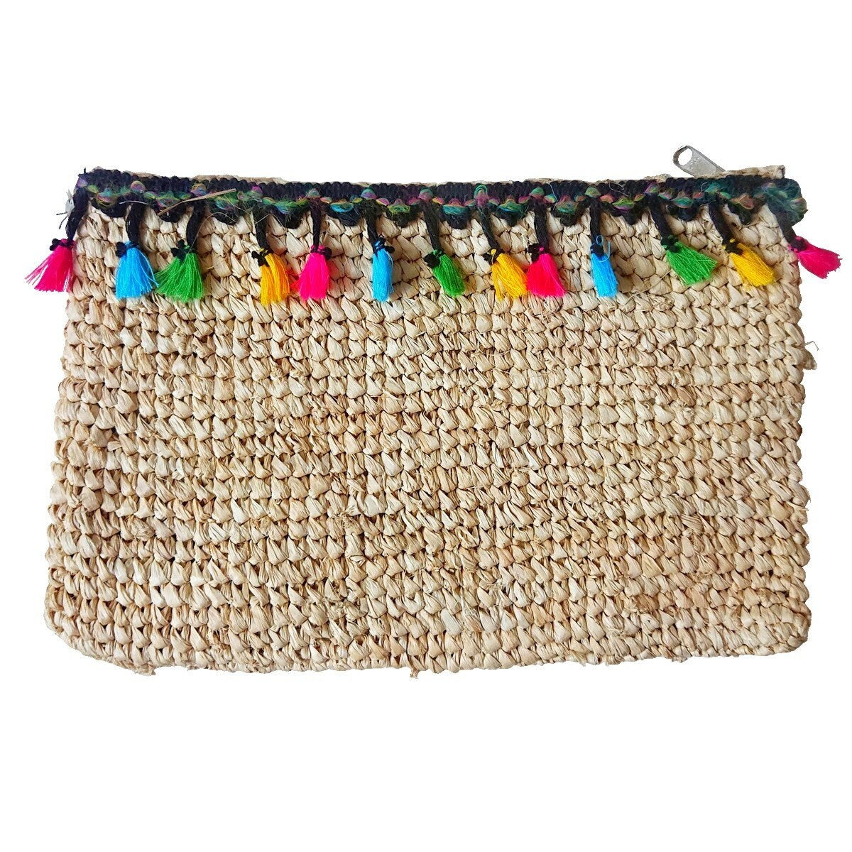 Pochette en Raphia avec Pompons Multicolores – Collection Bona
