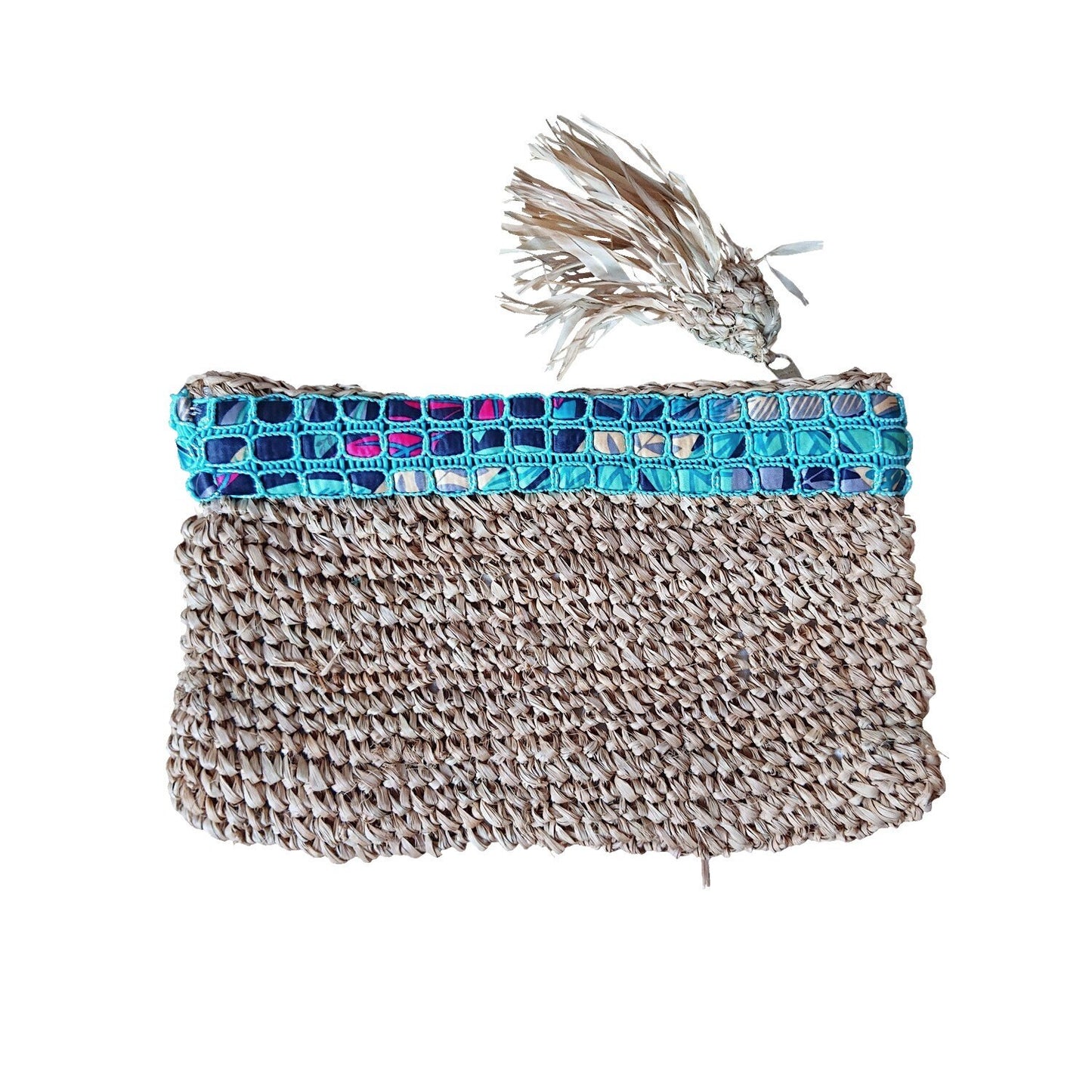 Petite pochette en Raphia Beige avec Galon – Collection Bona