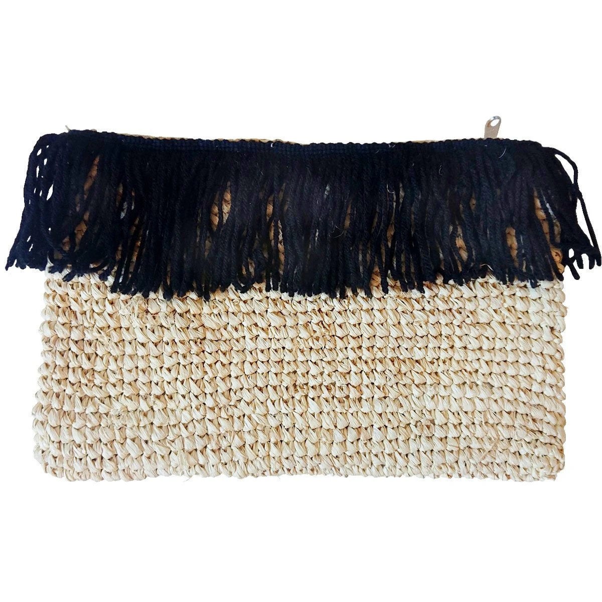 Borsa in rafia beige con frange nere – Collezione Bona
