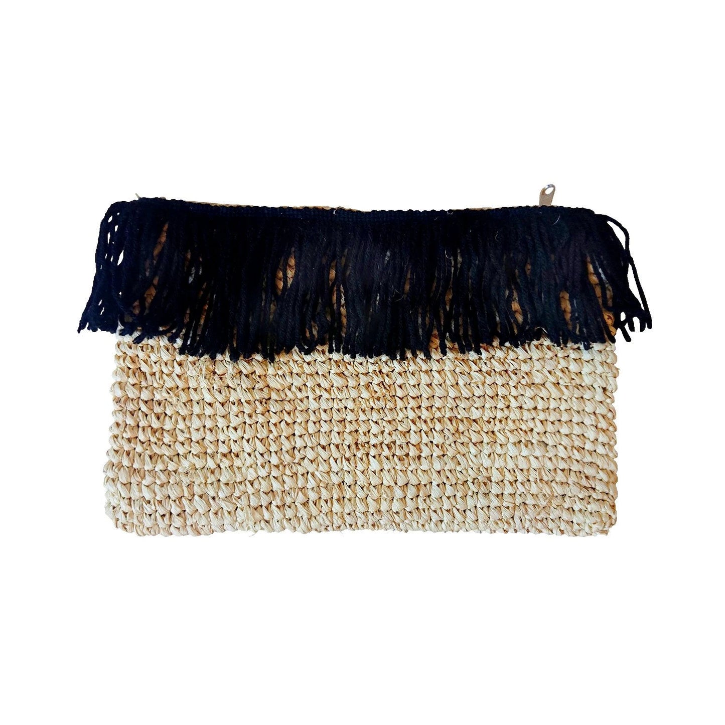 Borsa in rafia beige con frange nere – Collezione Bona