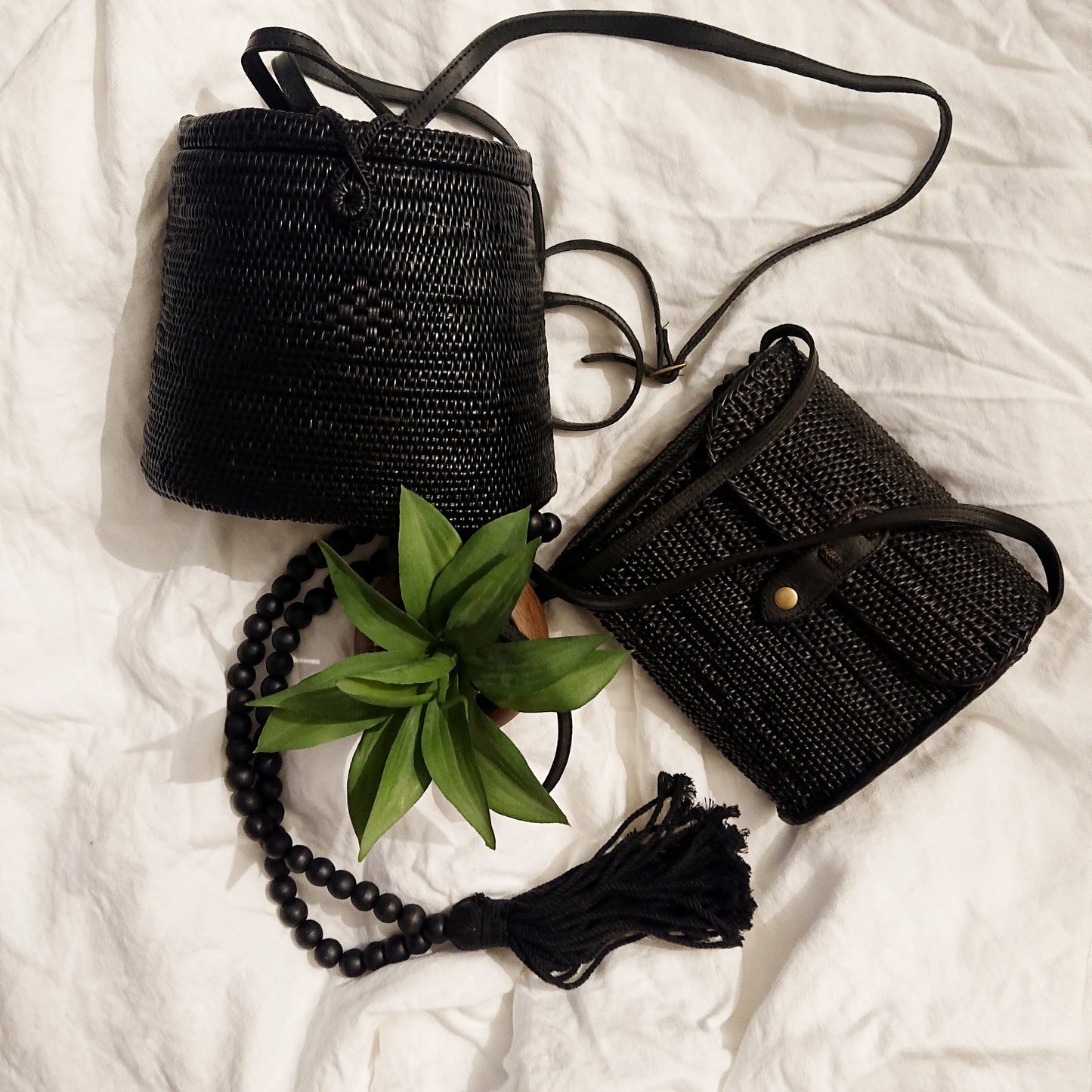 Borsa Hobo in Rattan Nero