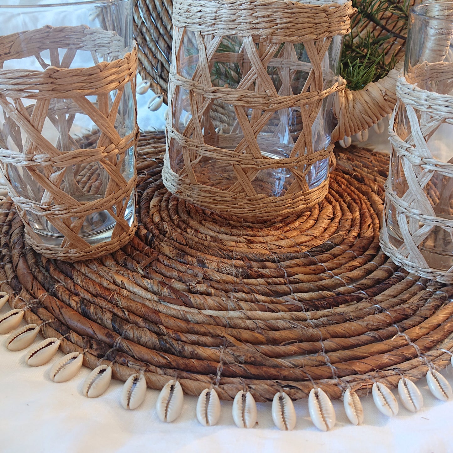 Individual mantel Jemen marrón, conchas