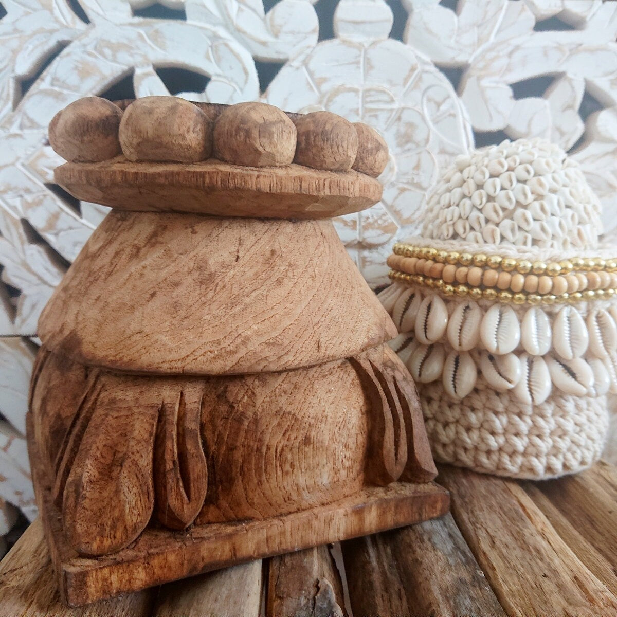 Panier Lenny en Crochet, Blanc et Beige