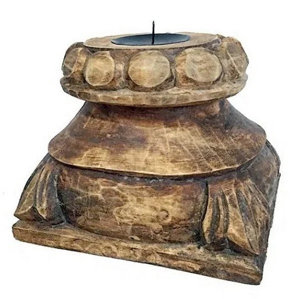 Vintage Kerzenhalter aus antikem Holz