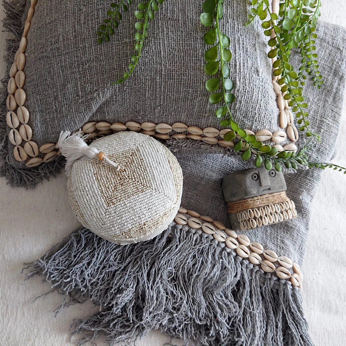 Scatola Bora in bambù e perle di vetro D 16cm 🌿