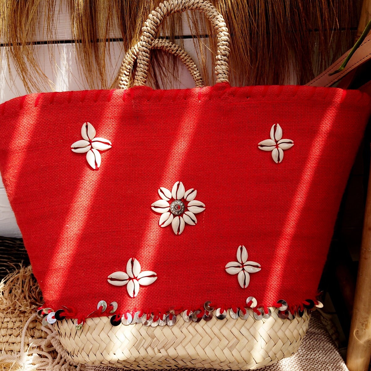 Cestino da spiaggia "Shell" rosso