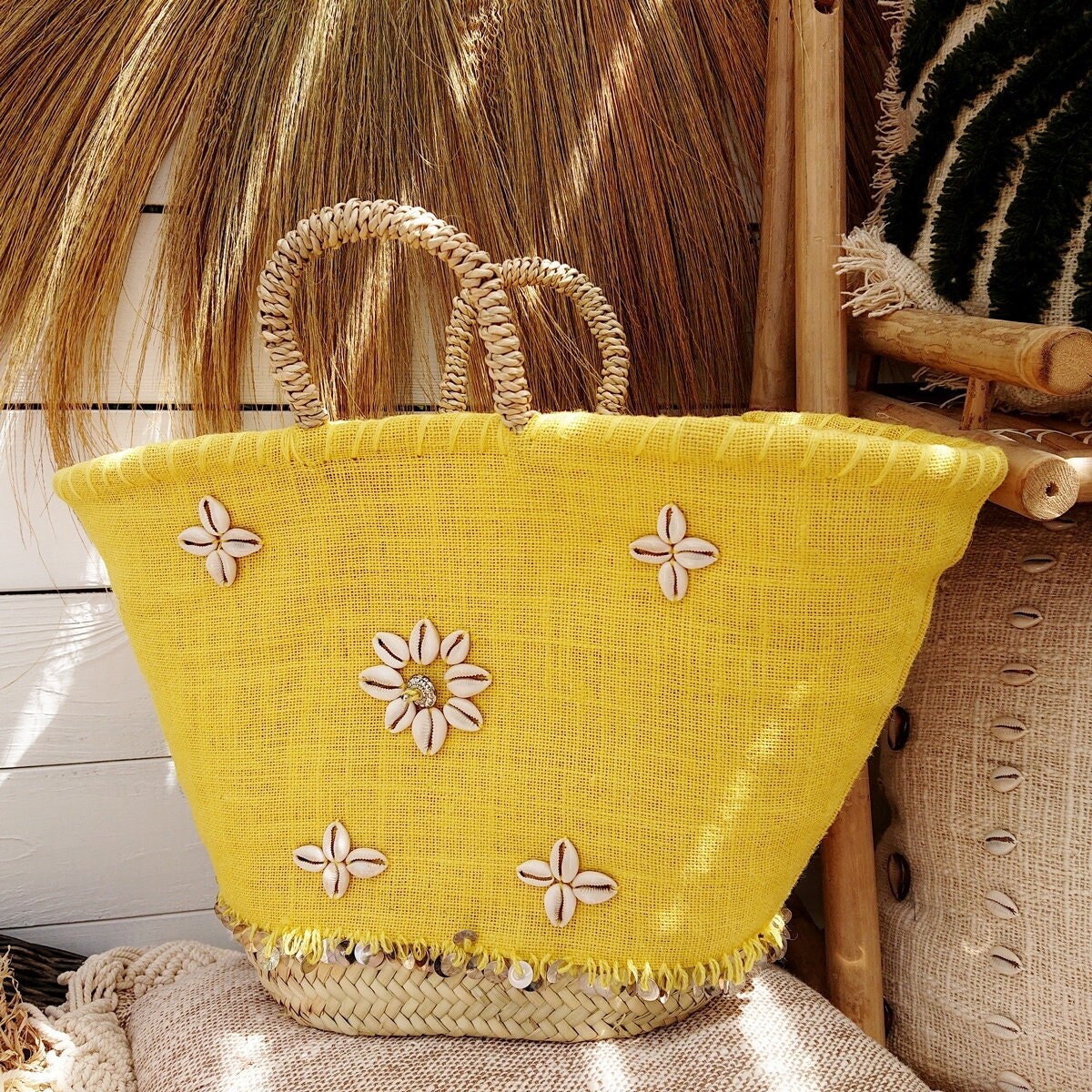 Cestino da spiaggia "Shell" giallo