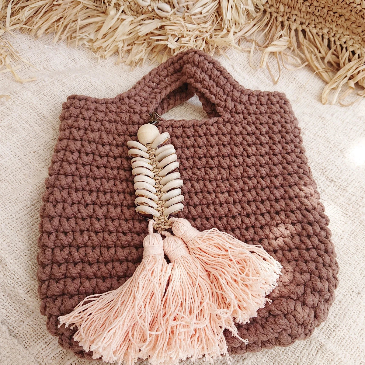 Muschel Schlüsselanhänger mit Pompons