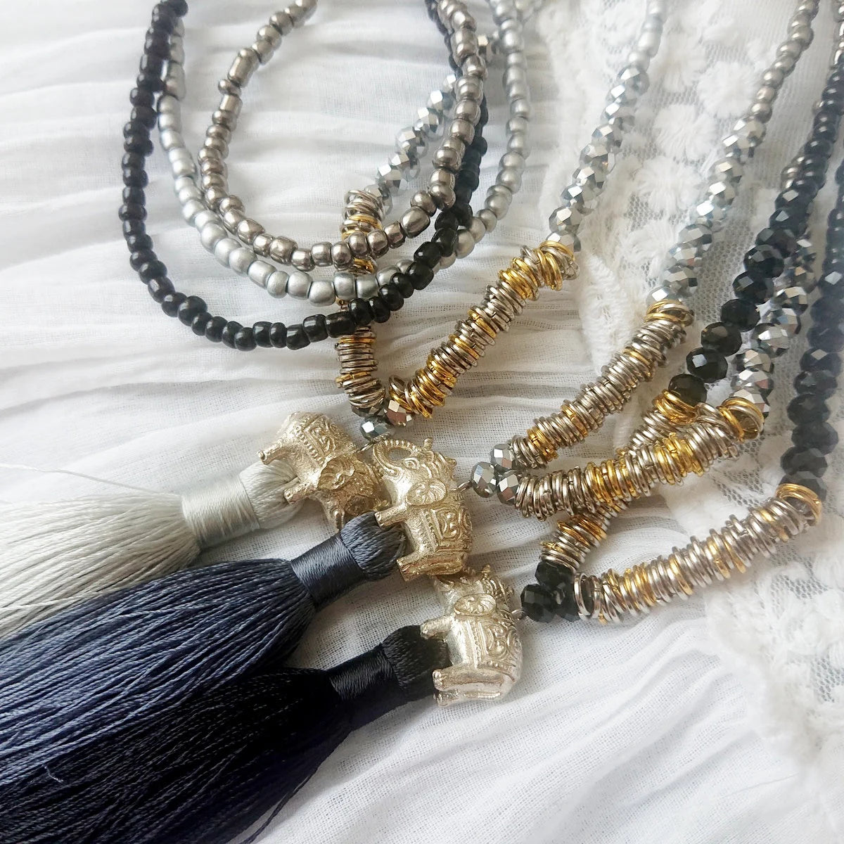 Collana elefante, nero/argento
