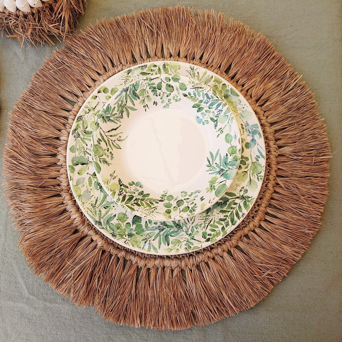 Natürliches Tischset mit Bastfransen D 45cm