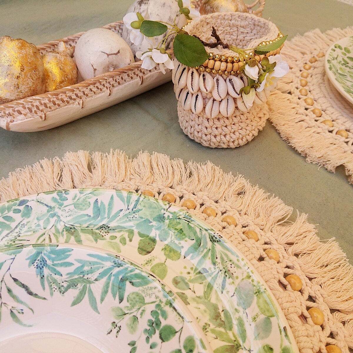 Panier Lenny en Crochet, Blanc et Beige