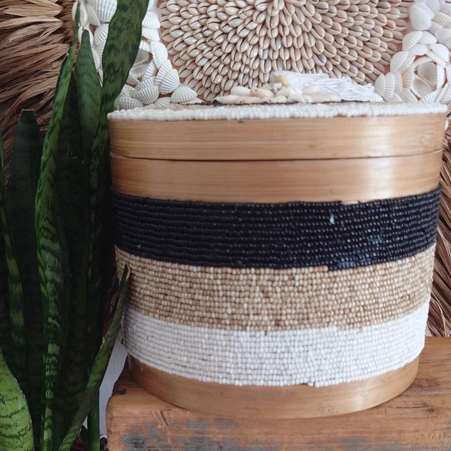 Scatole rotonde per perle e conchiglie Indy, beige/nero 🌿🐚