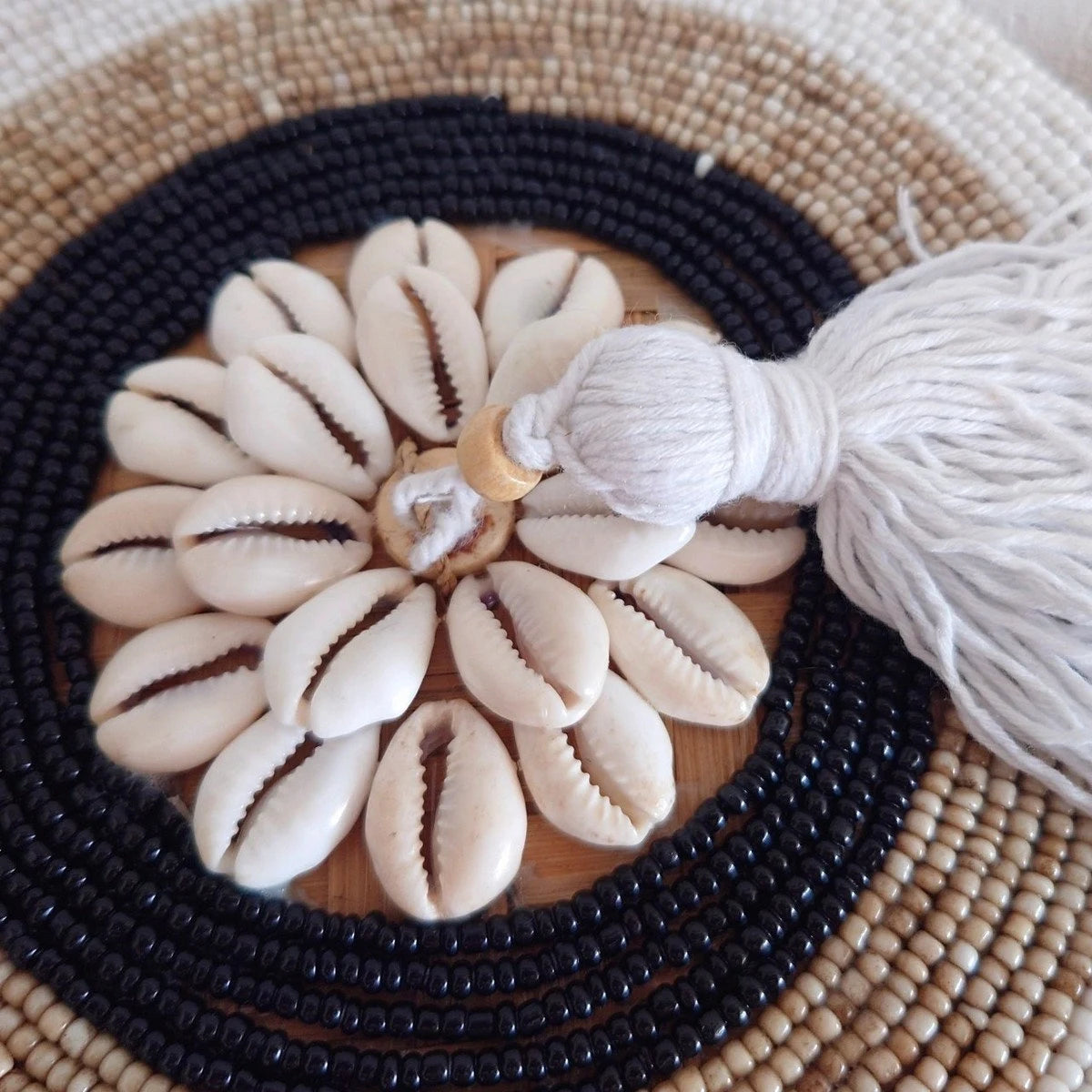 Scatole rotonde per perle e conchiglie Indy, beige/nero 🌿🐚