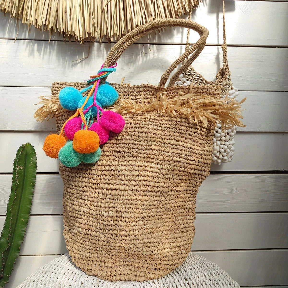 Borsa in rafia Zarra con frange